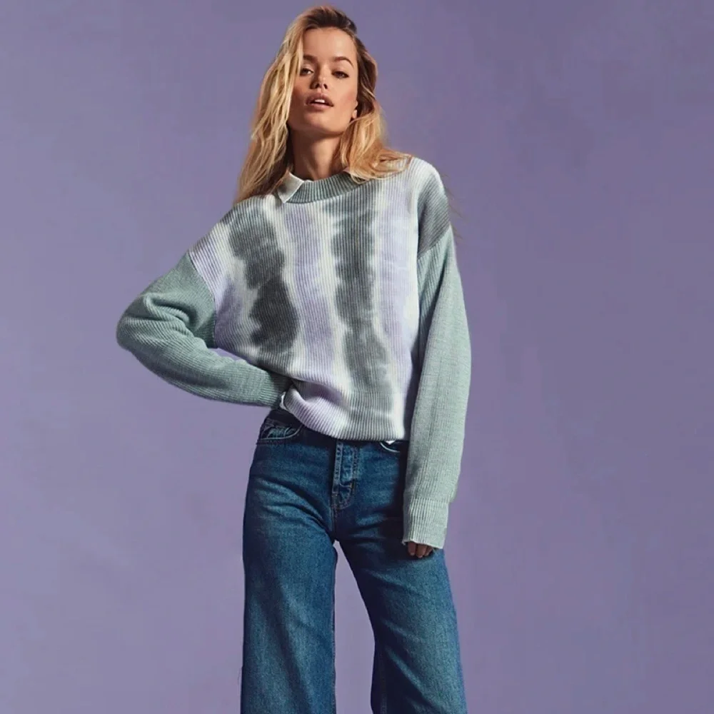 NEW Rails Karis Cotton Cashmere Rib Knit Pullover Sweater Aqua Tie Dye Small